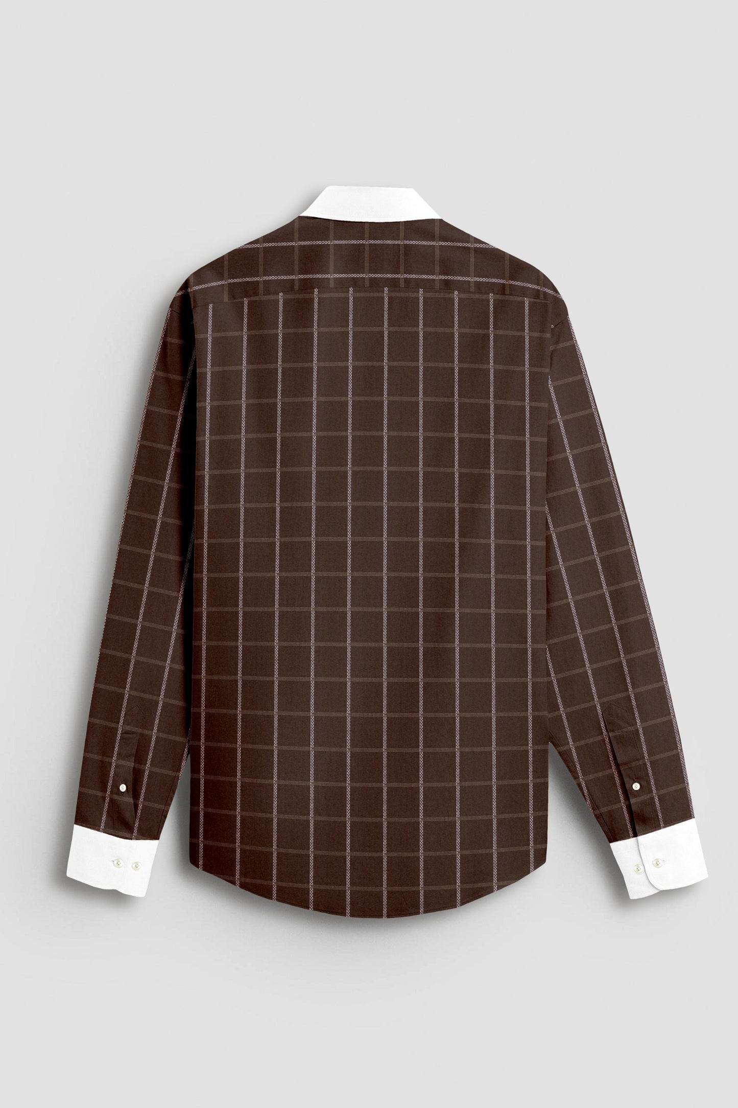 Carob Brown with White and Argan Brown Dash Checks Designer Cotton Shirt