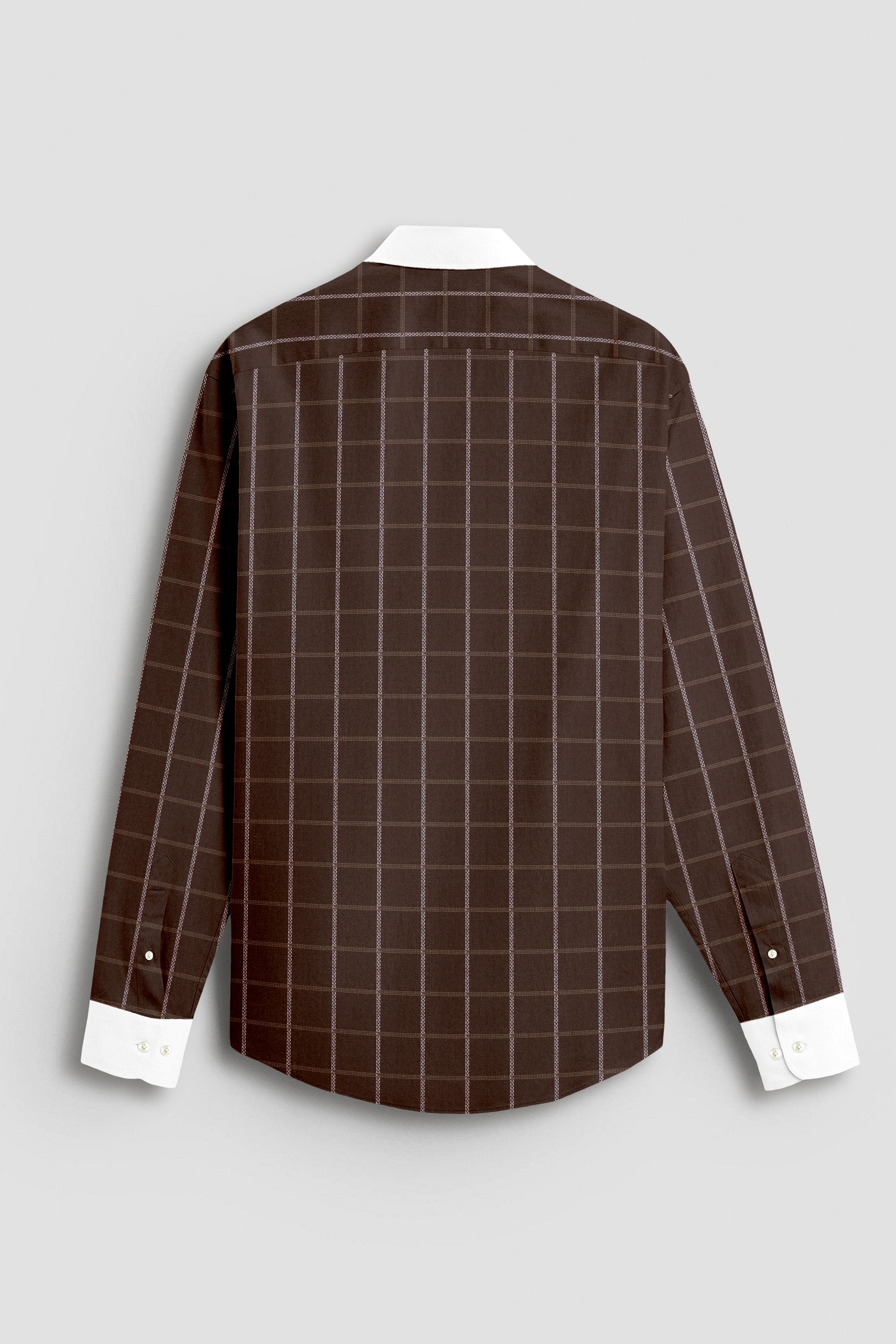 Carob Brown with White and Argan Brown Dash Checks Designer Cotton Shirt