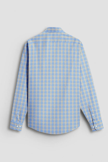 White with Paradise Blue and Goldfinch Yellow Checks Cotton Shirt