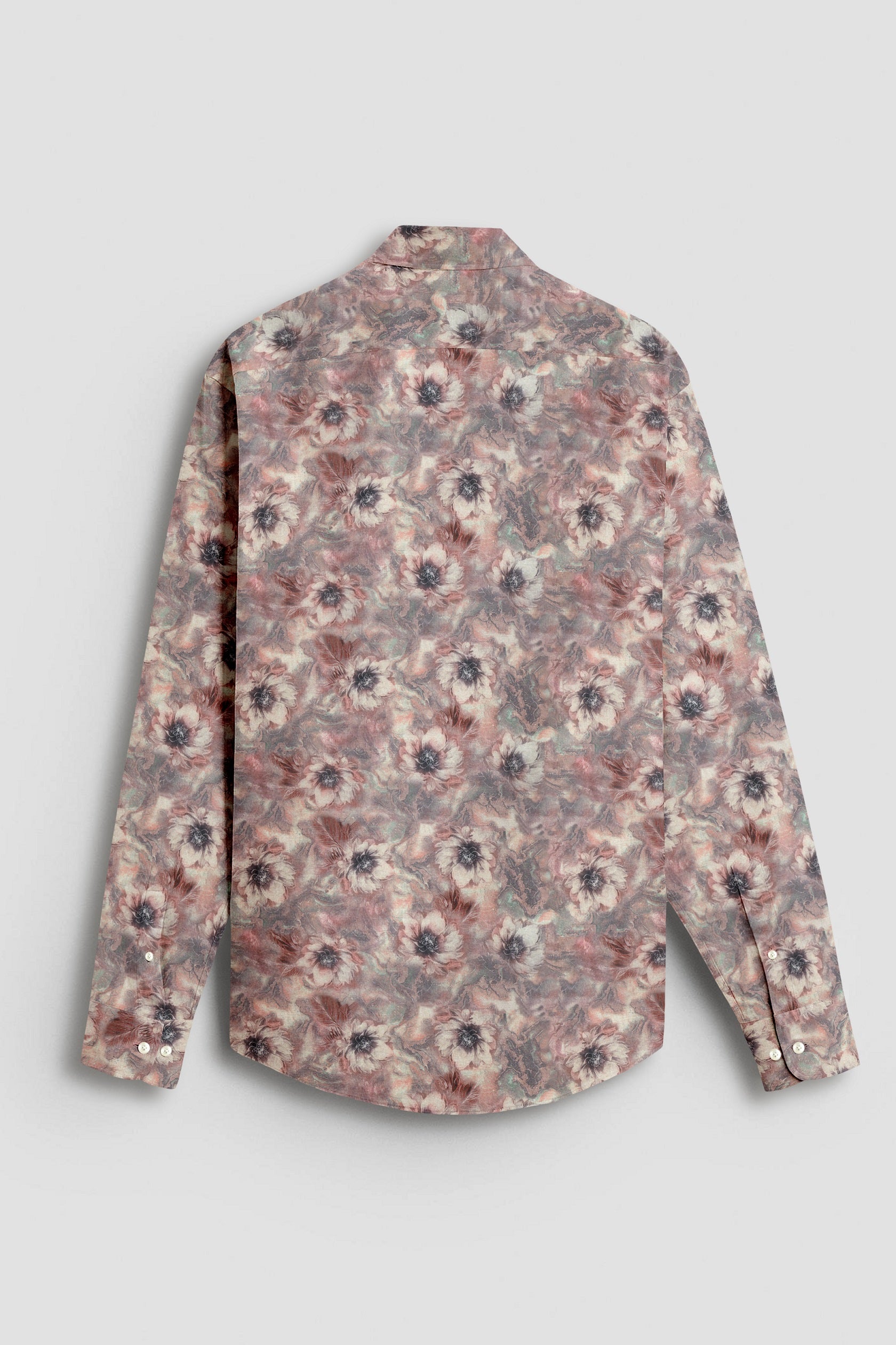 Angora Cream With Pinecone Brown and Aquasky Blue Peonies Flowers Printed Cotton Linen Shirt