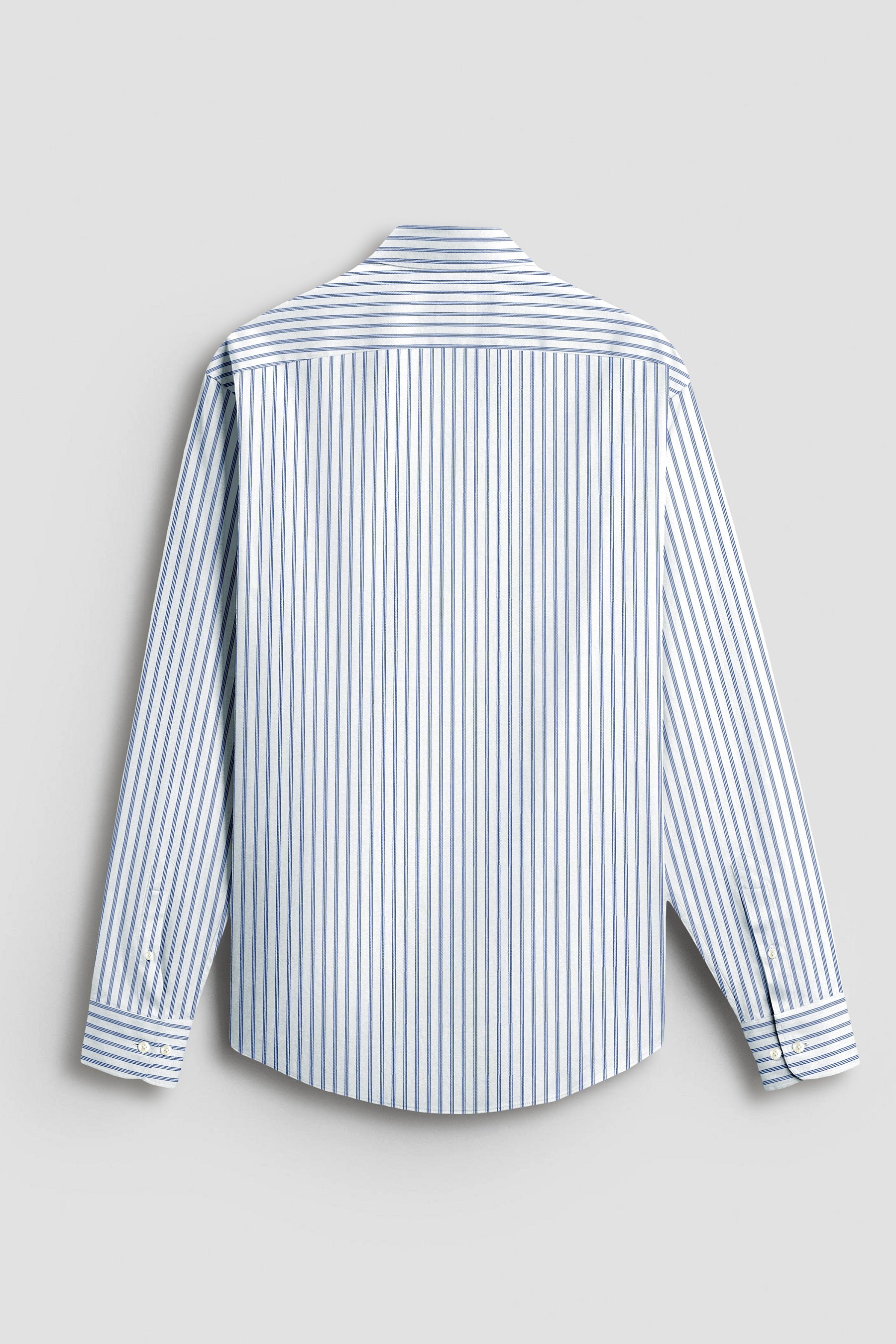 Chambray Blue And Snow White Multitrack Stripes Cotton Shirt