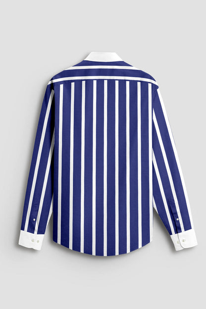Regal Blue with White Wide Chalk Stripes Designer Cotton Shirt