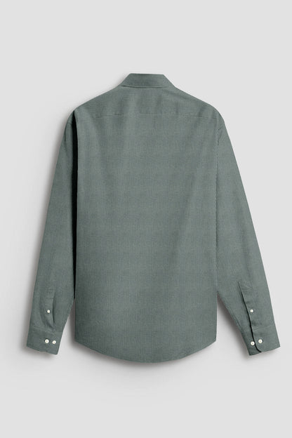 Frost Green and Coal Black Herringbone Stripes Oxford Cotton Shirt