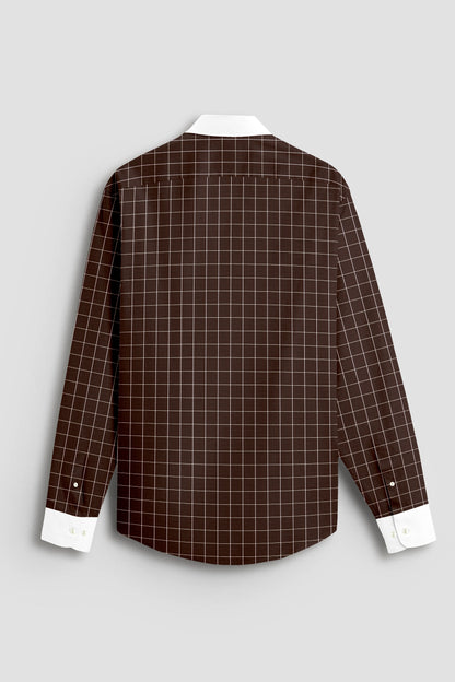 Peat Brown And Salt White Graph Checks Designer Cotton Shirt