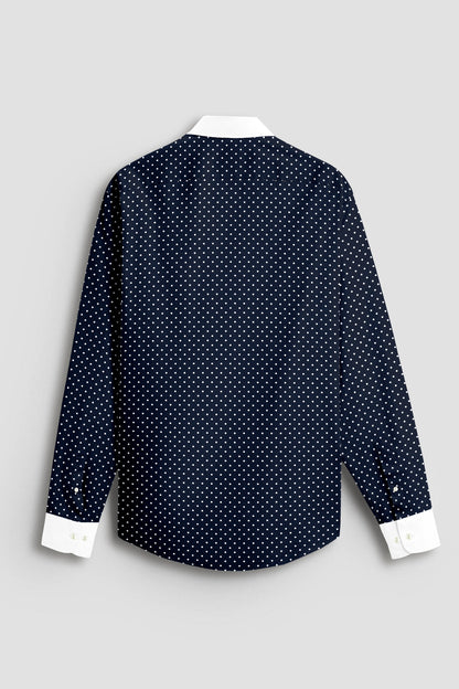 Sodalite Blue and Snow White Polka Dots Printed Designer Cotton Shirt