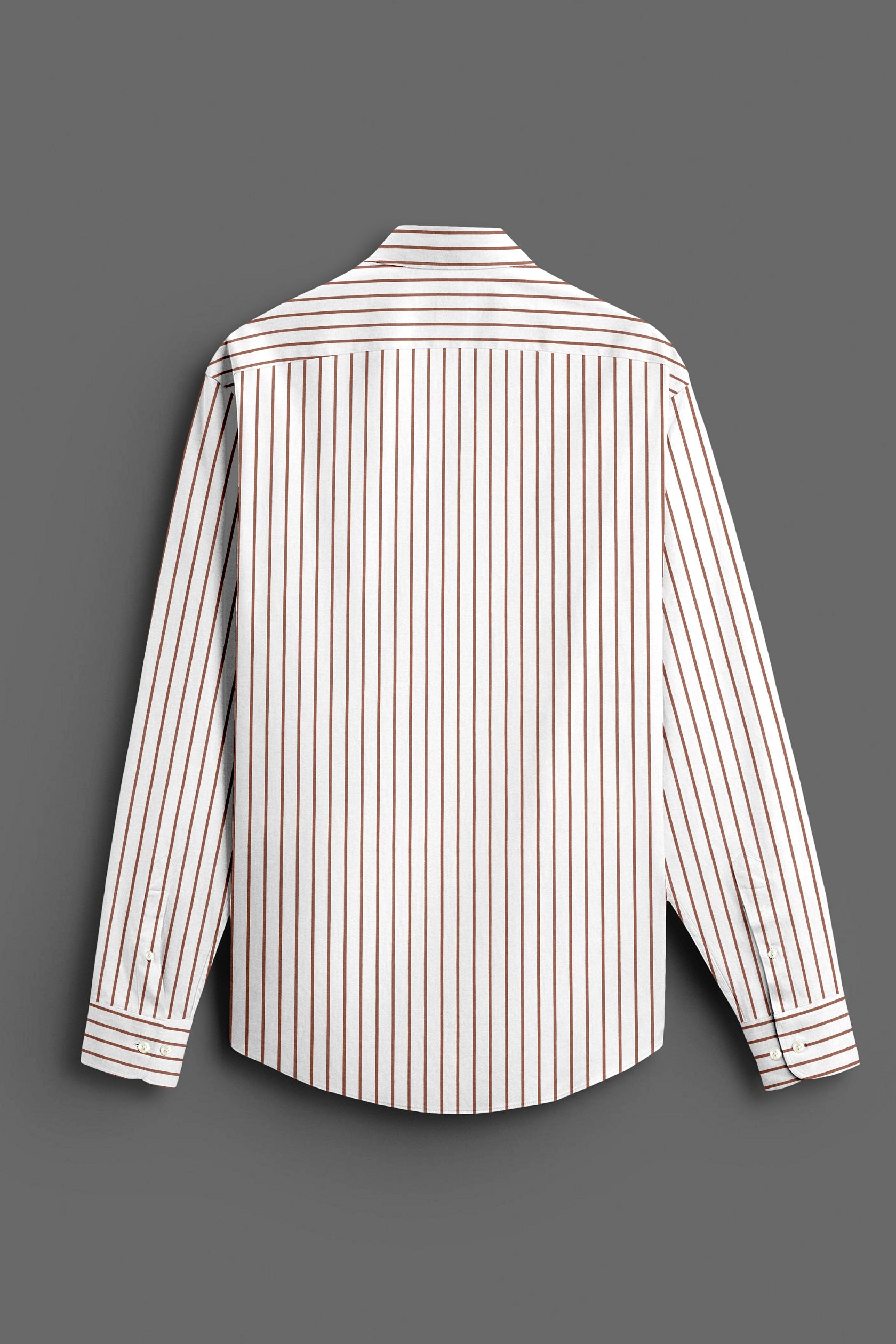 White and Copper Brown Stripes Cotton Shirt