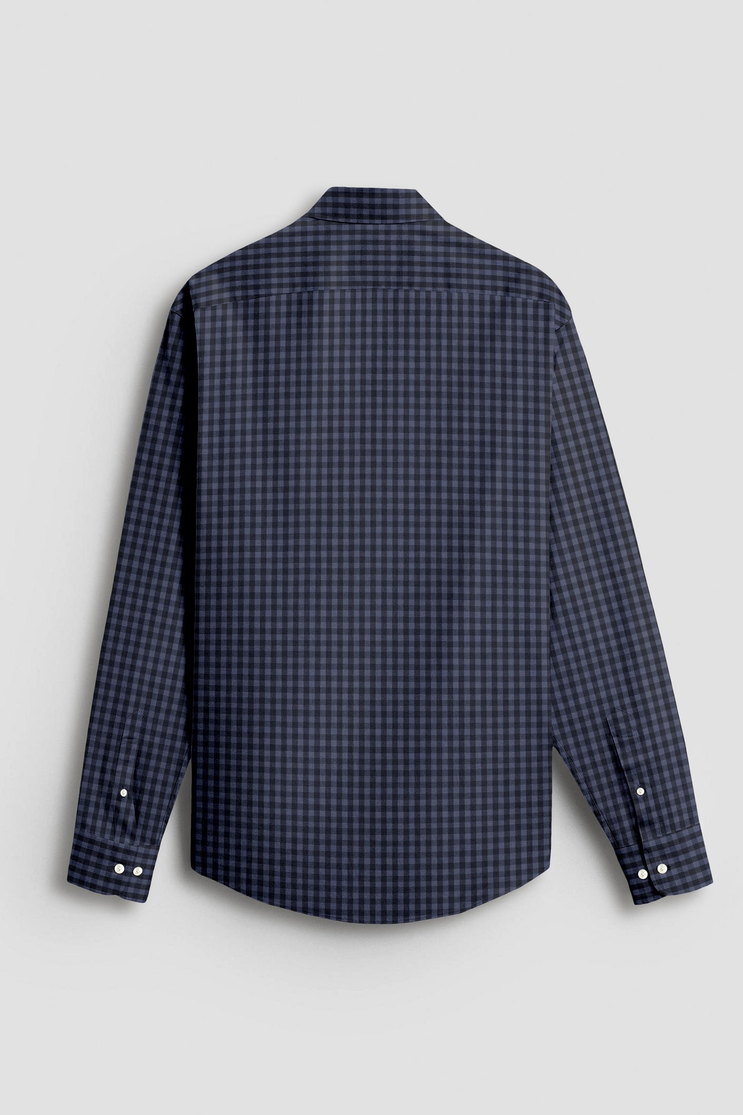 Sable Black with Slate Blue and Flint Grey Gingham Checks Cotton Shirt