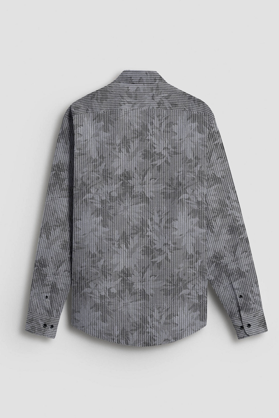 Sable Black and Slate Grey Maple Leaf Printed Broken Stripes Cotton Shirt