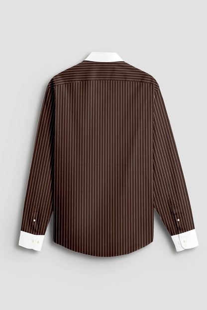 Truffle Brown and Salt White Pinstripes Designer Cotton Shirt