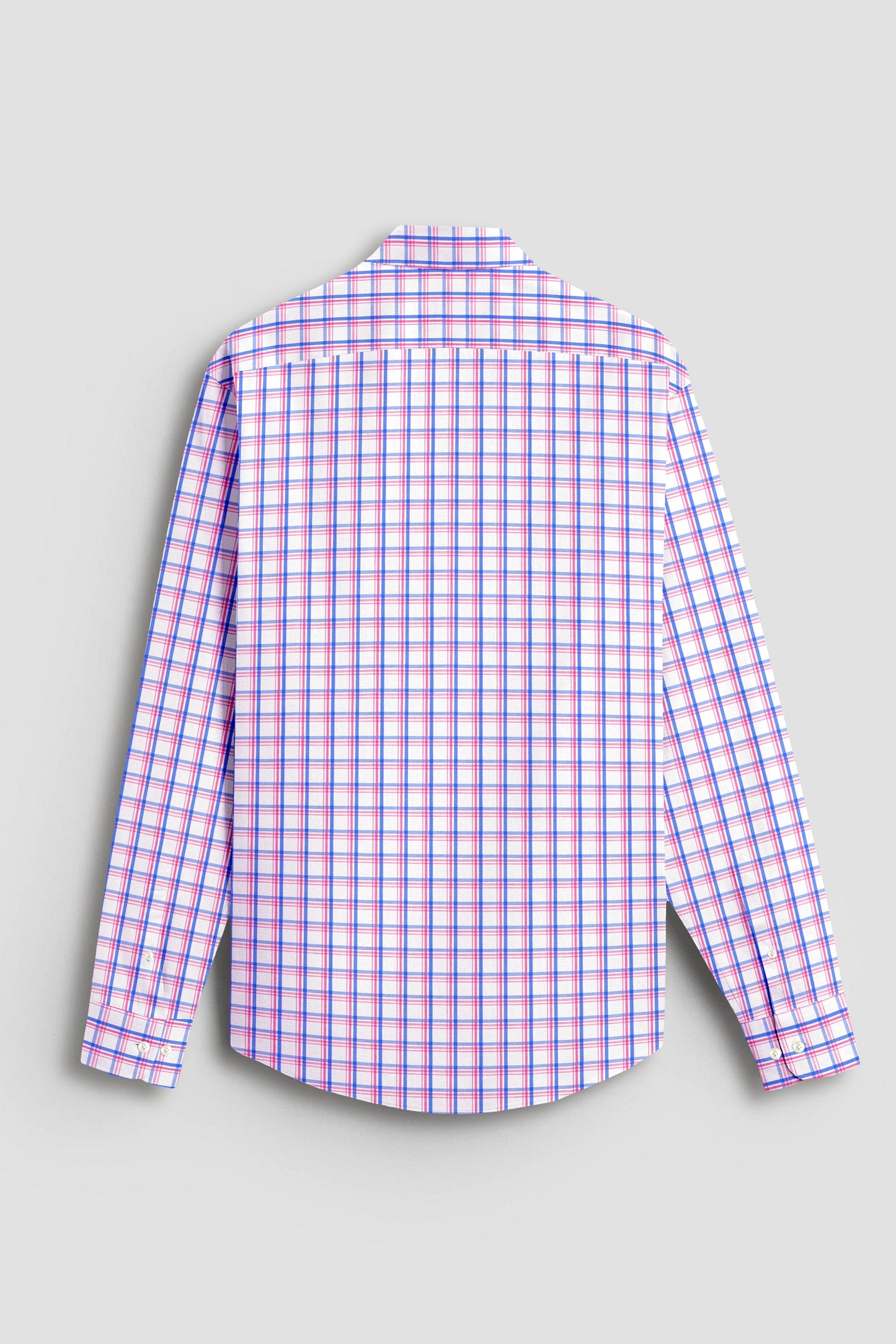 Salt White with Sachet Pink and Mykonos Blue Checks Cotton Shirt 