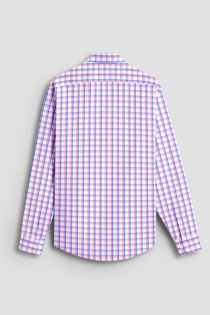 Salt White with Sachet Pink and Mykonos Blue Checks Cotton Shirt 