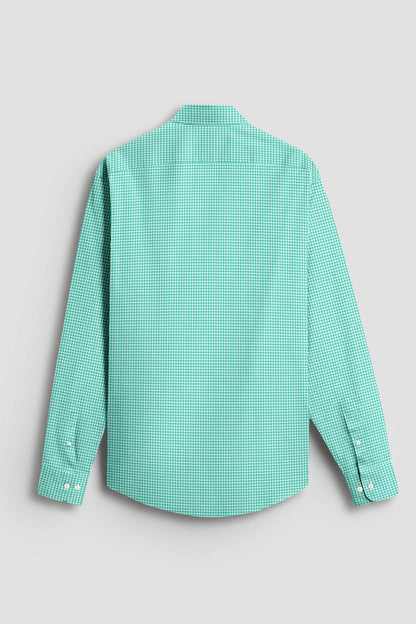 White and Aruba Blue Gingham Checks Cotton Shirt