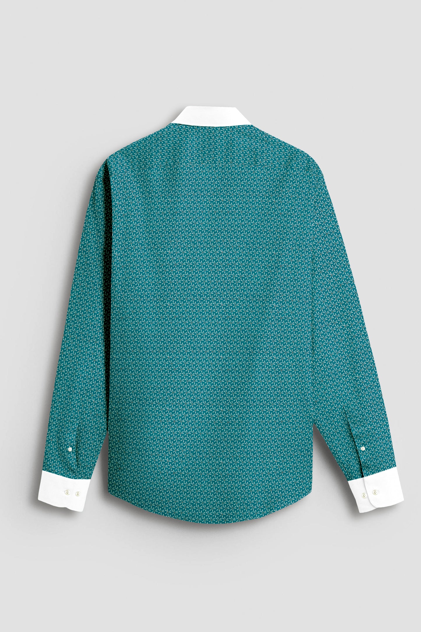 Agate Green and Beige Chamomile Flower Printed Designer Cotton Shirt