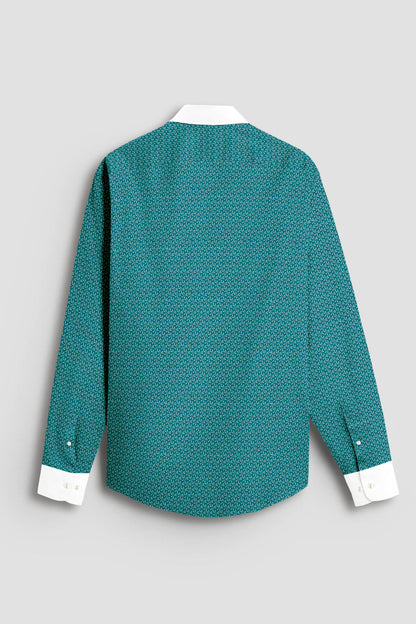 Agate Green and Beige Chamomile Flower Printed Designer Cotton Shirt