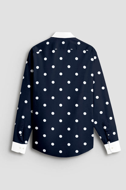 Moonlit Blue and Silk White Polka Dots Printed Designer Cotton Shirt