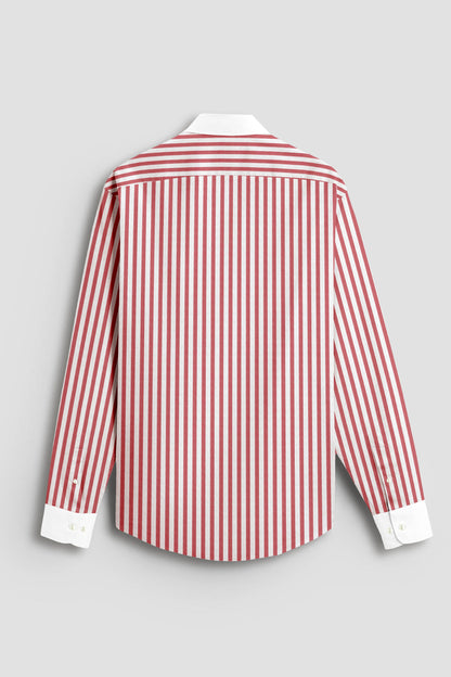 Sandalwood Red And Milky White Stripes Oxford Structured Designer Cotton Shirt