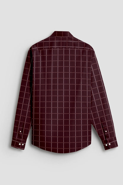 Huckleberry Maroon with White and Argan Brown Dash Checks Cotton Shirt