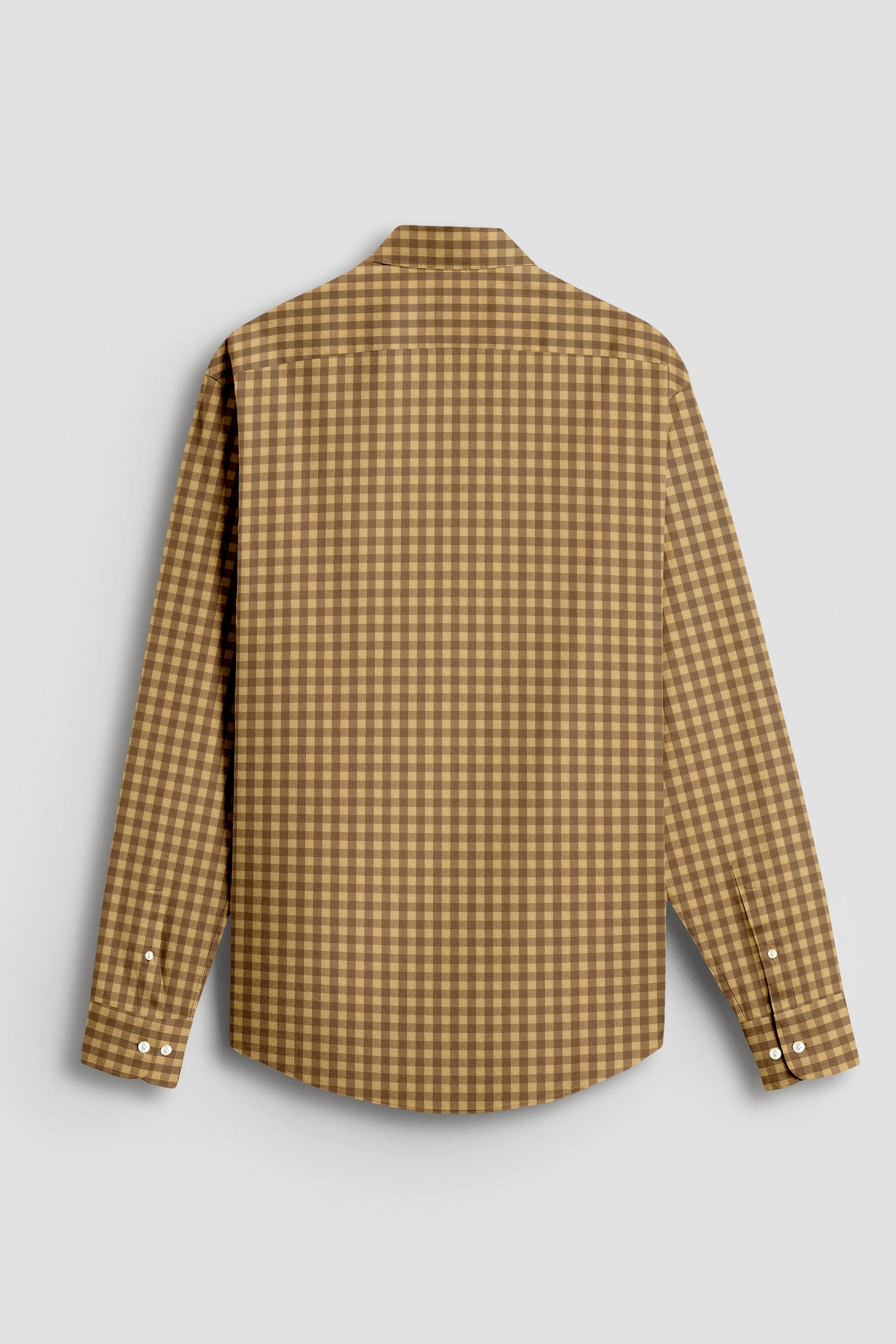 Fenugreek Yellow and Beetle Brown Gingham Checks 2 Ply Cotton Shirt