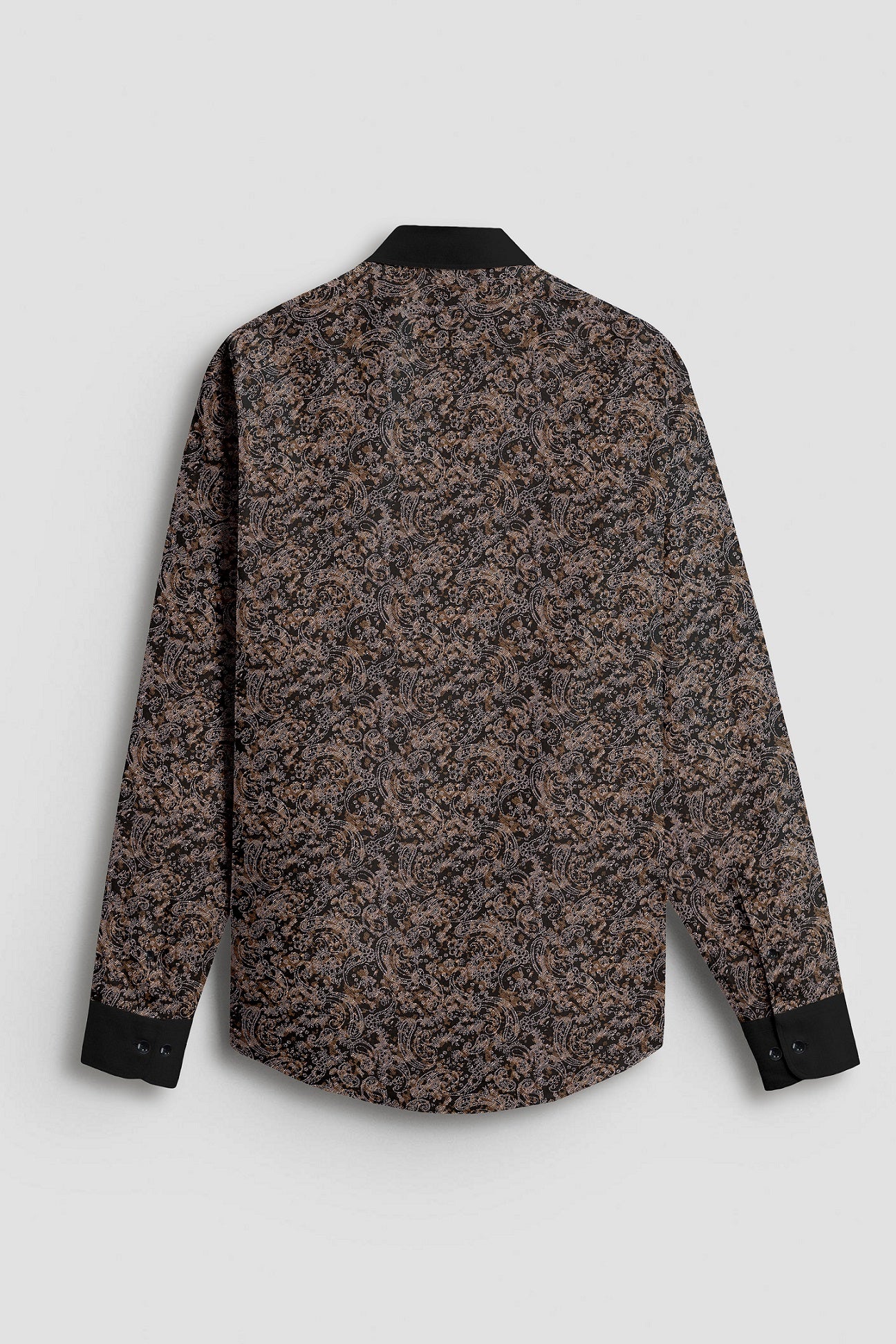 Carbon Black and Nutria Brown Paisley Pattern Printed Designer Cotton Shirt