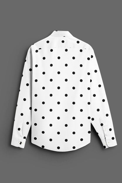Wisteria White and Sable Black Polka Dots Printed Cotton Shirt