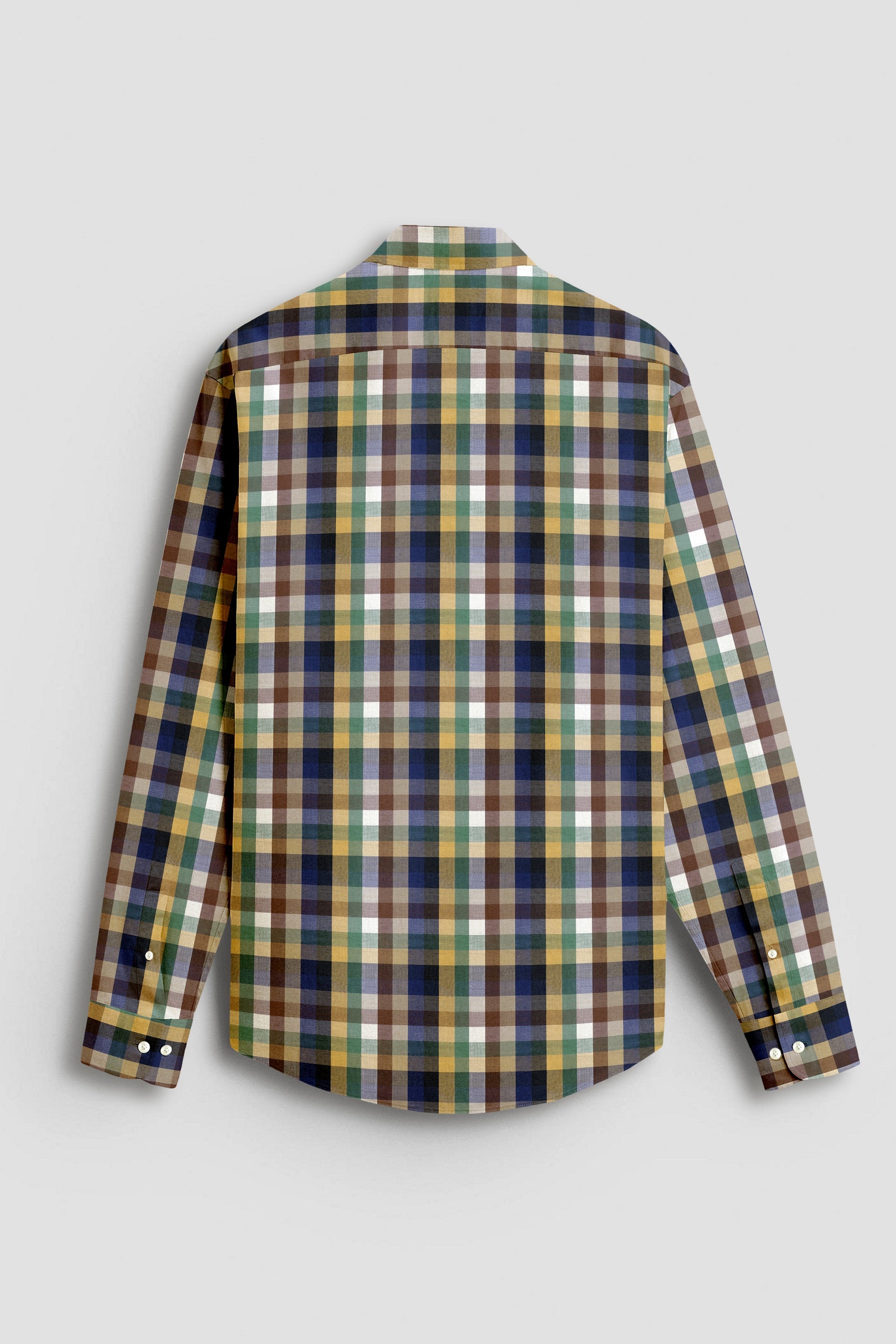 Rattan Yellow with Nutmeg Brown and Thyme Green Multicolored Tartan Checks Premium Cotton Shirt