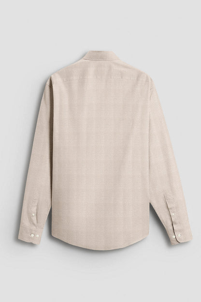 Beige with Parchment Brown and White Chevron Stripes 2 ply Cotton Shirt