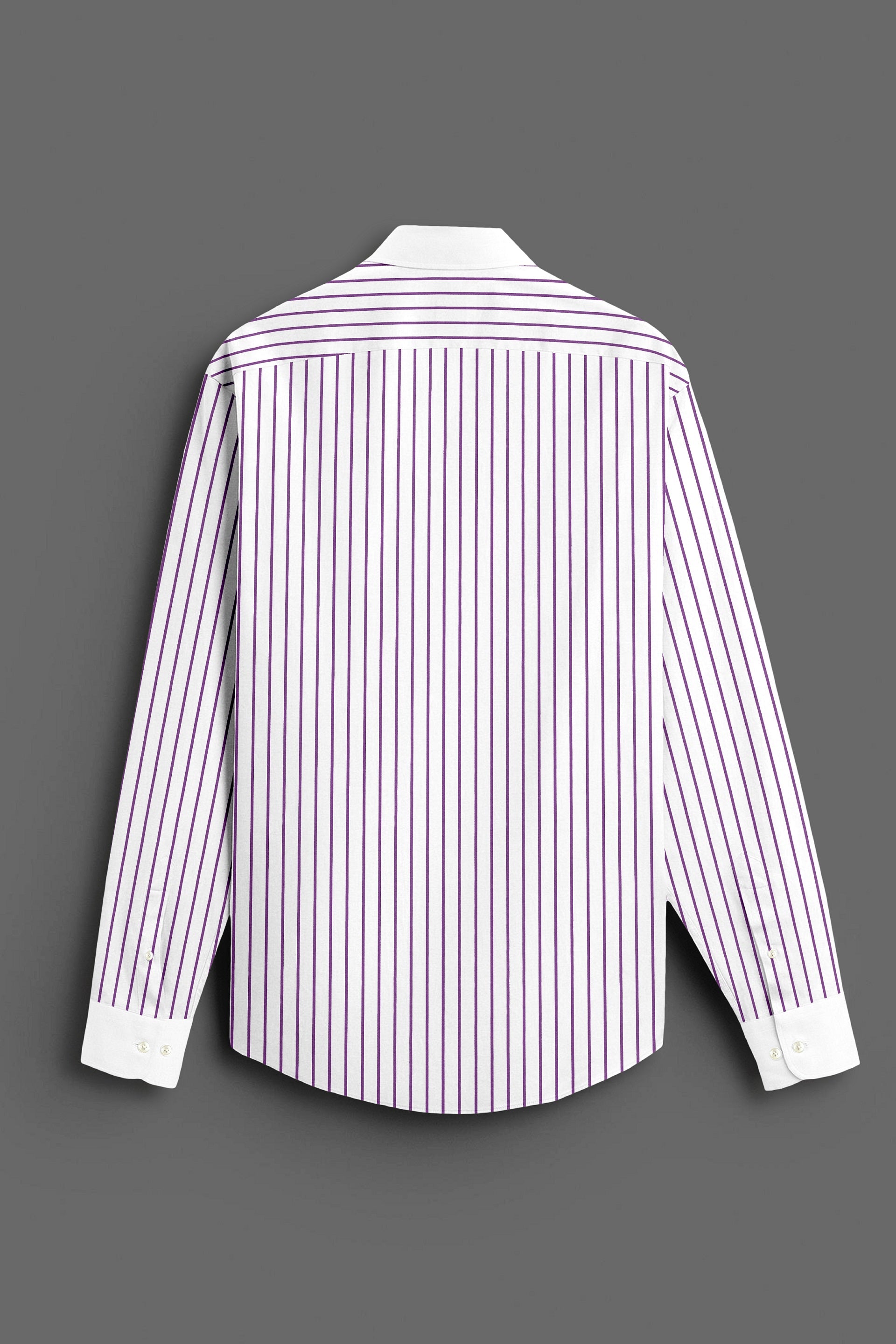 White and Dahlia Purple Stipes Designer Cotton Shirt