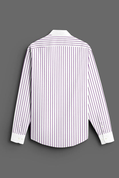 White and Dahlia Purple Stipes Designer Cotton Shirt