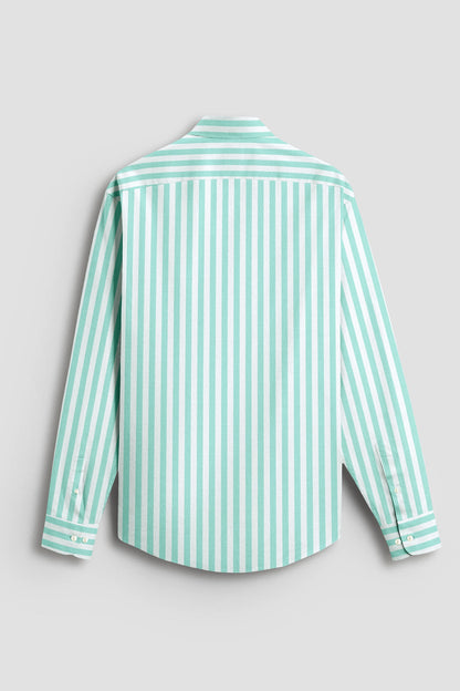 White and Turquoise Green Stripes Oxford Cotton Shirt