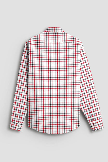 Milk White with Hollyberry and Carbon Black Checks Cotton Shirt