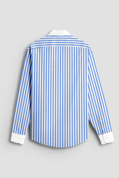 Robbia Blue And Milky White Stripes Oxford Structured Designer Cotton Shirt