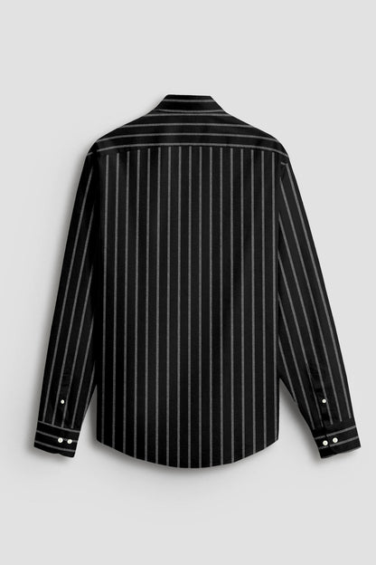 Opal Black and Flash White Chalk Stripes Oxford Cotton Shirt