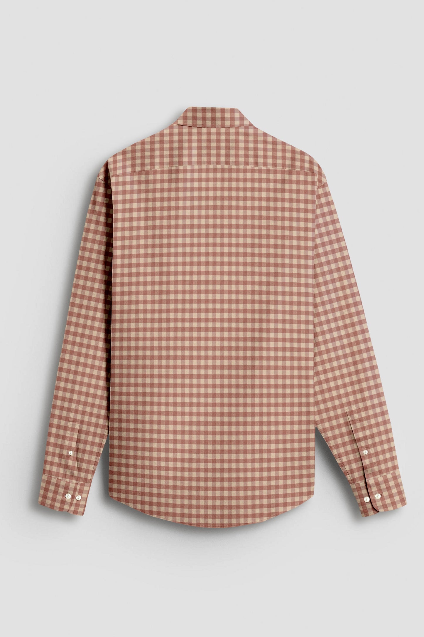 Beige and Peach Brown Gingham Checks 2 ply Cotton Shirt