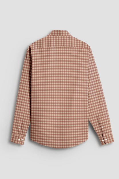 Beige and Peach Brown Gingham Checks 2 ply Cotton Shirt