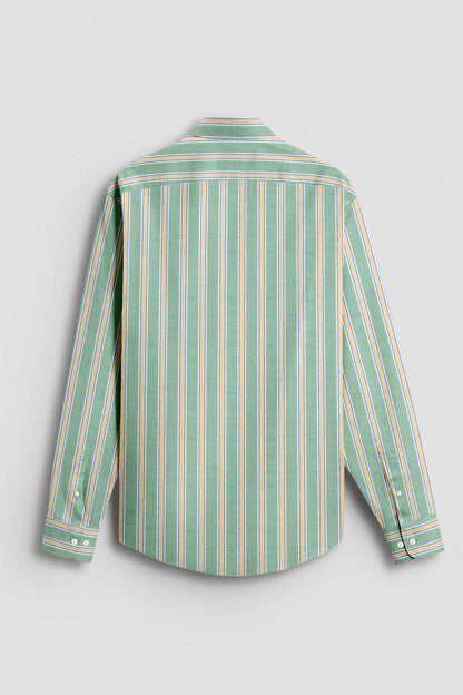 White with Jadesheen Green and Freesia Yellow Oxford Stripes Cotton Shirt