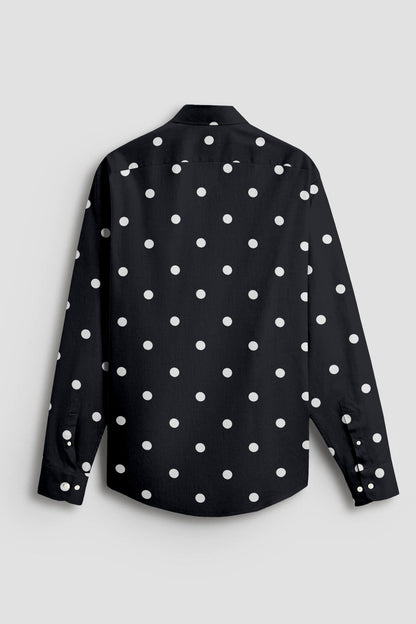 Cumin Black and Silk White Polka Dots Printed Cotton Shirt