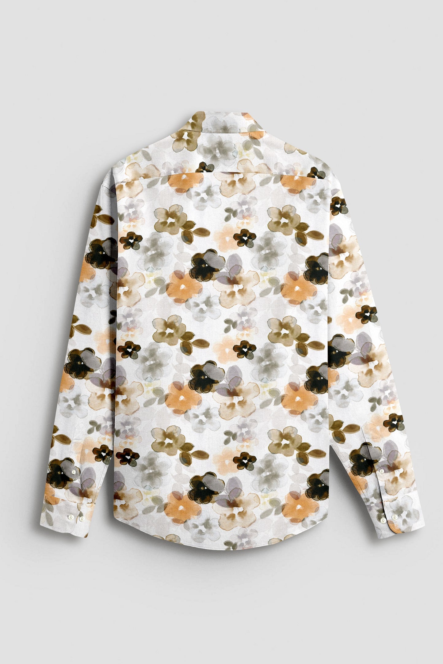 Bright White With Lark Yellow and Kombu Green Hibiscus Flowers Printed Cotton Linen Shirt