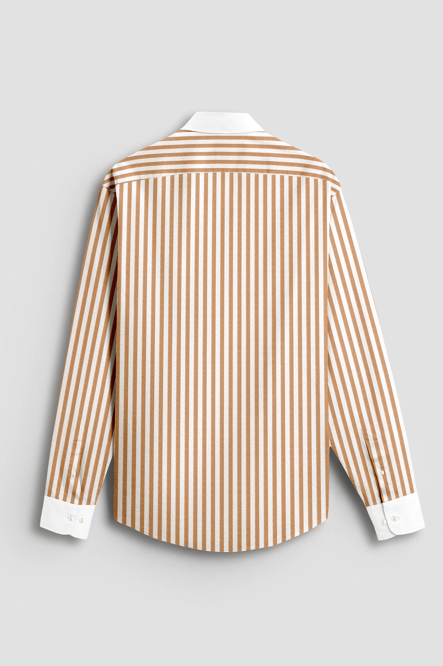 Wheat Brown and Milk White Stripes Oxford Structured Designer Cotton Shirt