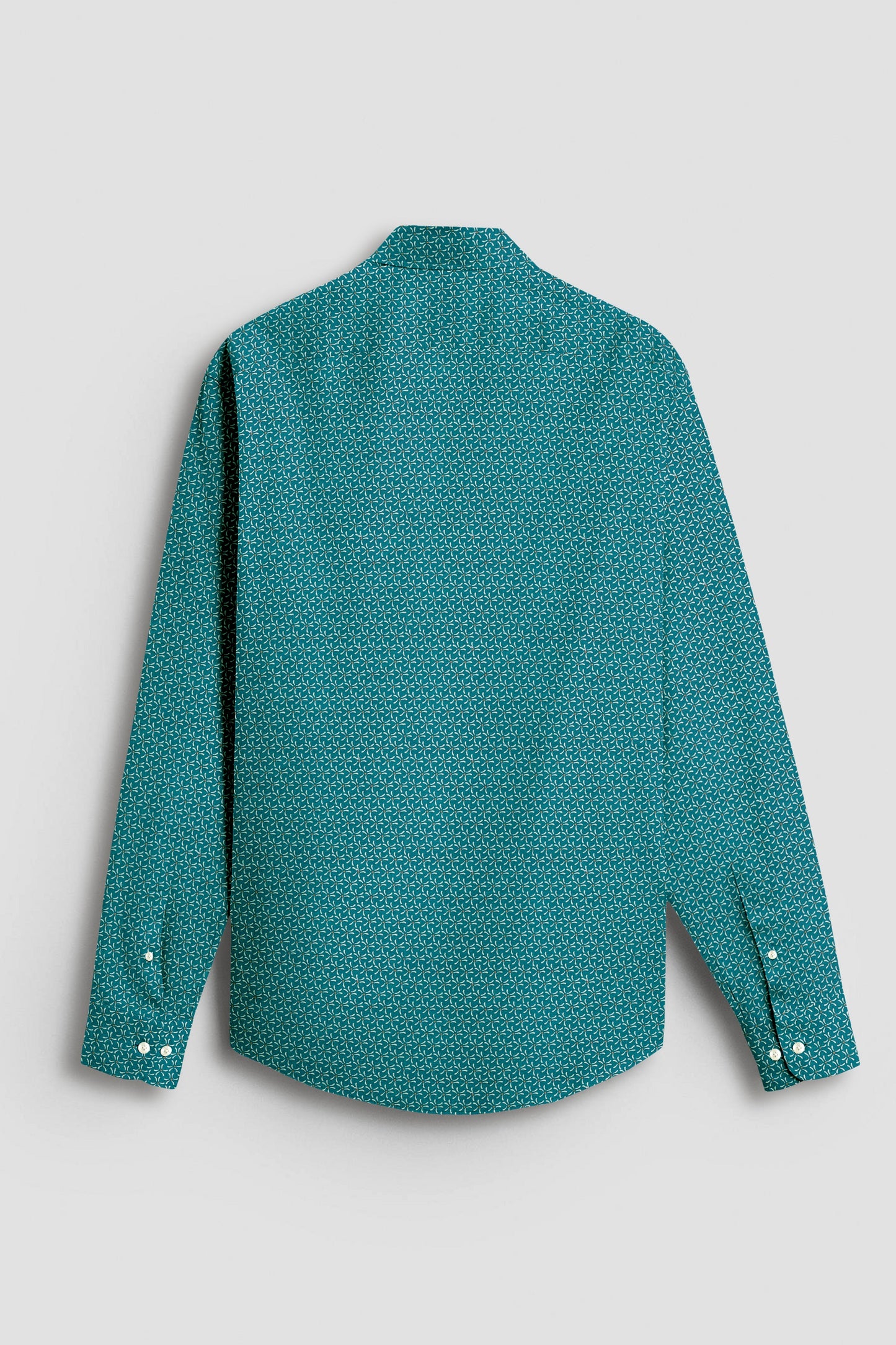 Agate Green and Beige Chamomile Flower Printed Cotton Shirt