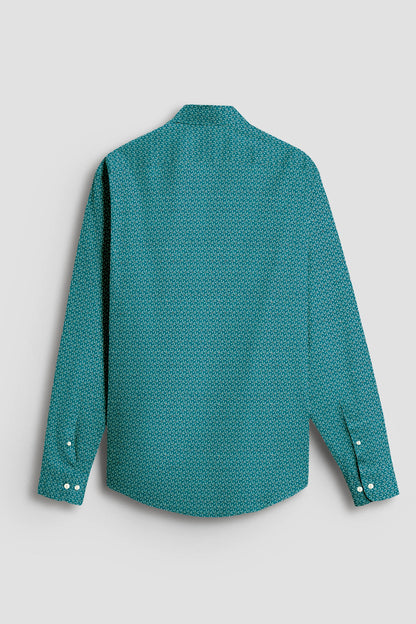 Agate Green and Beige Chamomile Flower Printed Cotton Shirt