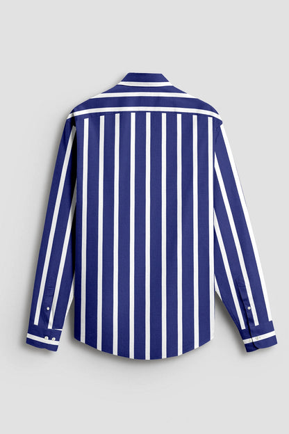 Regal Blue with White Wide Chalk Stripes Cotton Shirt