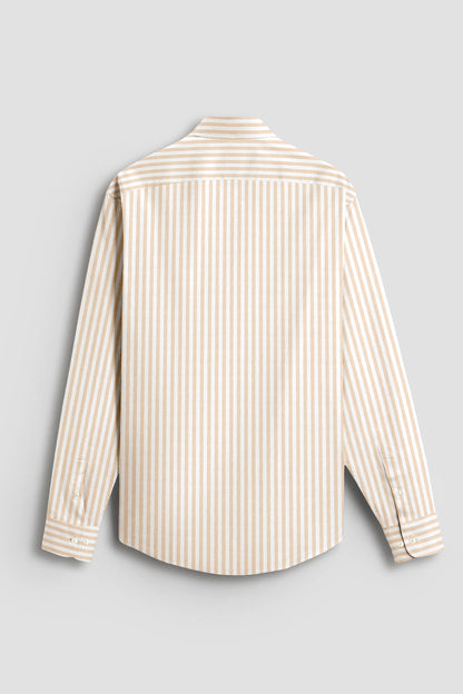 White and Tapioca Cream Candy Stripes Oxford Cotton Shirt