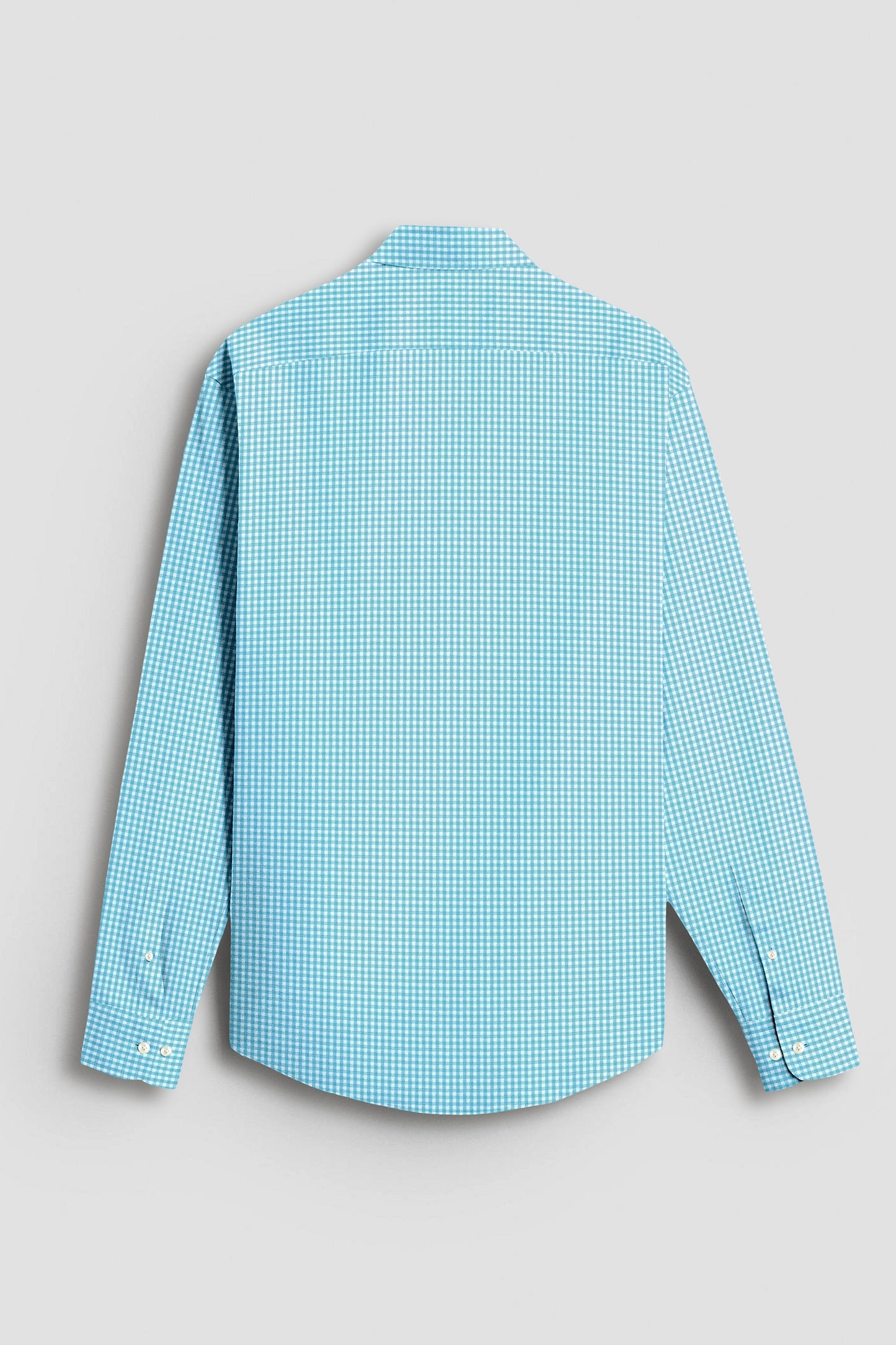 Aqua Blue and Porcelain White Gingham Checks Cotton Shirt