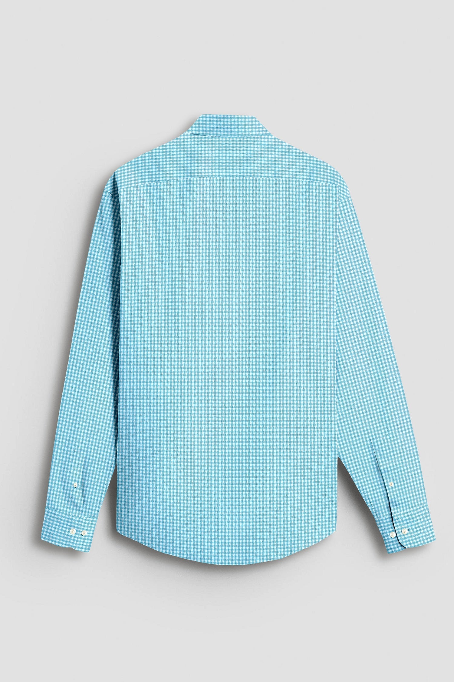 Aqua Blue and Porcelain White Gingham Checks Cotton Shirt