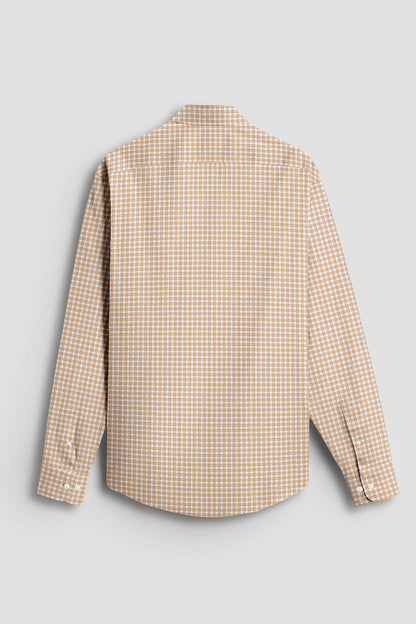 Buckskin Cream and Milk White Gingham Shepherd Checks 2 Ply Giza Cotton Shirt