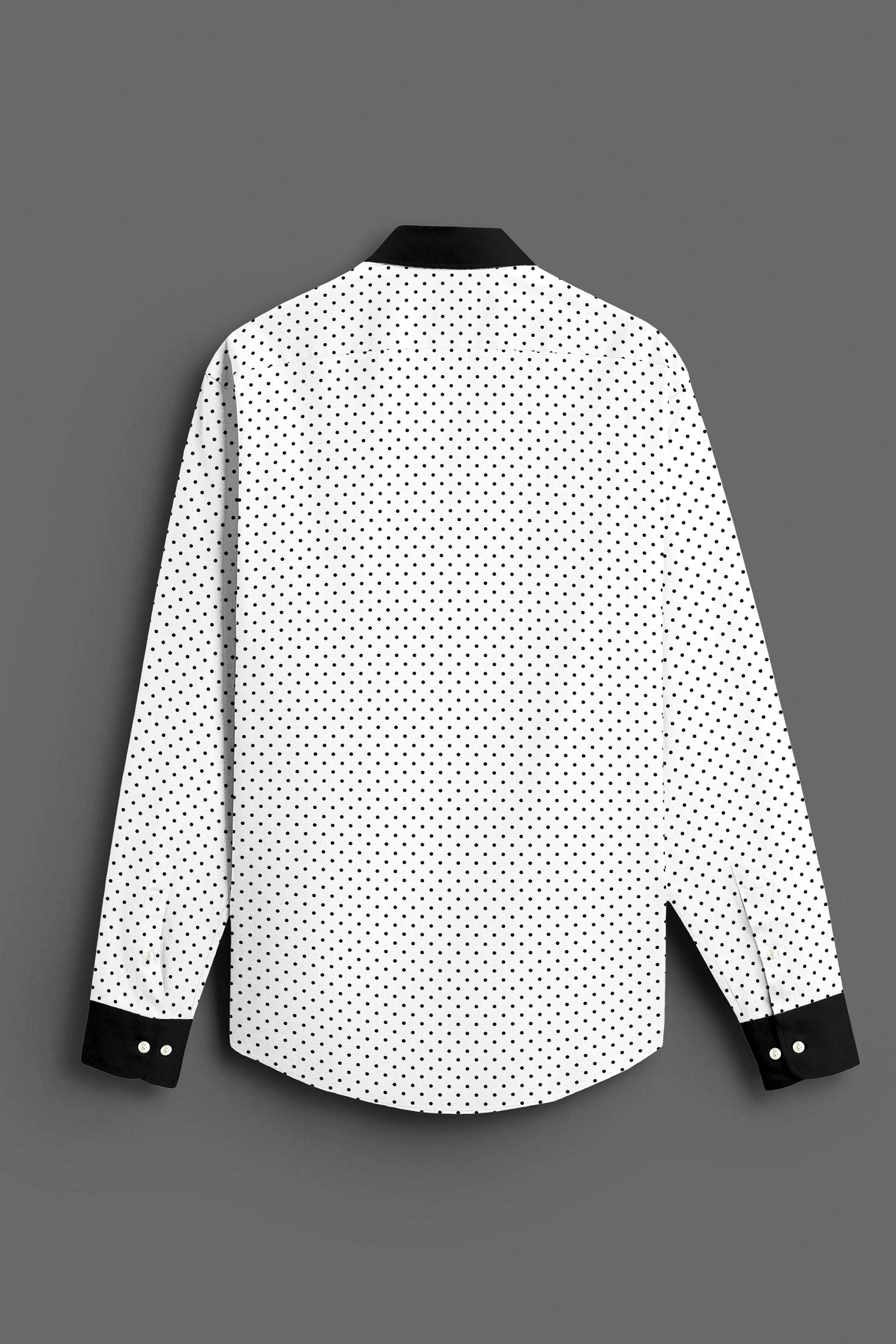 Milk White and Jet Black Polka Dots Printed Designer Cotton Shirt