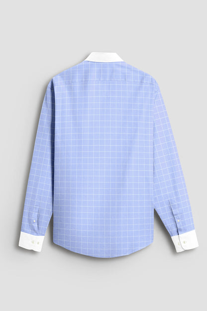 Omphalodes Blue and Salt White Graph Checks Designer Cotton Shirt