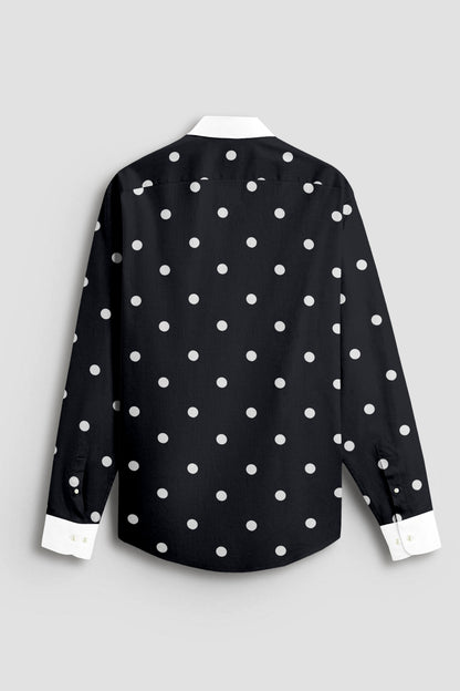 Cumin Black and Silk White Polka Dots Printed Designer Cotton Shirt