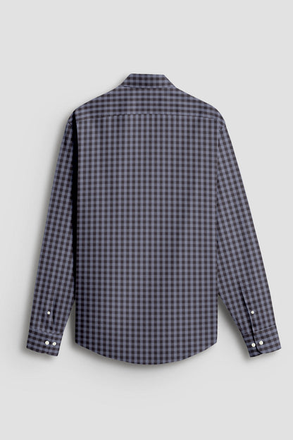 Niagara Blue and Mulch Brown Gingham Checks 2 ply Cotton Shirt