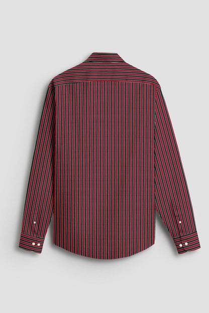 Fiery Red and Jade Black Regimental Stripes Cotton Shirt